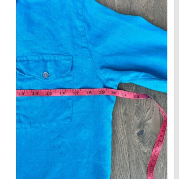 Lino by Chico's 100% Linen Button Front Blouse Size 1/M Lagoon Blue Lagenlook - Picture 5 of 6